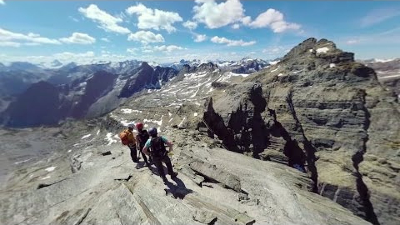 Climb of the Via Ferrata Route in BC's Kootenay Rockies, Canada